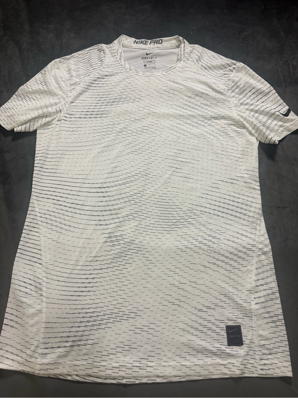 Nike Pro Dri-FIT Men's Fitted Crew Neck T-Shirt Moisture Wicking M White/Gray